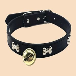 NWT Black Leather dog/cat collar with bell Size S